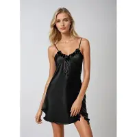 DKaren Hoogwardige satijn chemise zwart - Gabi S