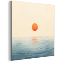 MuchoWow Aluminium schilderij 20x20 cm - Wanddecoratie metaal - Zon - Oranje - Zee - Metalen muurdecoratie woonkamer - Decoratie industrieel - Foto op dibond - Industriële accessoires slaapkamer