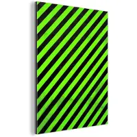 MuchoWow Aluminium schilderij 30x40 cm - Wanddecoratie metaal - Strepen - Schuin - Groen - Metalen muurdecoratie woonkamer - Decoratie industrieel - Foto op dibond - Industriële accessoires slaapkamer