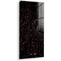 MuchoWow Glasschilderij 60x120 cm - Schilderij acrylglas - Lijnen - Netwerk - Stippen - Rood - Foto op glas - Muurdecoratie woonkamer - Wanddecoratie slaapkamer - Schilderijen