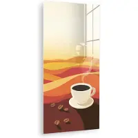 MuchoWow Glasschilderij 80x160 cm - Schilderij acrylglas - Koffie - Landschap - Oranje - Koffiebonen - Foto op glas - Muurdecoratie woonkamer - Wanddecoratie slaapkamer - Schilderijen