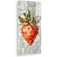 MuchoWow Glasschilderij 20x40 cm - Schilderij acrylglas - Aardbei - Rood - Mozaïek - Fruit - Foto op glas - Muurdecoratie woonkamer - Wanddecoratie slaapkamer - Schilderijen