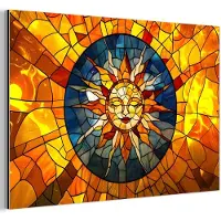MuchoWow Aluminium schilderij 120x80 cm - Wanddecoratie metaal - Mozaïek - Zon - Geel - Cirkel - Metalen muurdecoratie woonkamer - Decoratie industrieel - Foto op dibond - Industriële accessoires slaapkamer