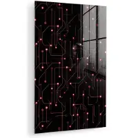 MuchoWow Glasschilderij 60x90 cm - Schilderij acrylglas - Lijnen - Netwerk - Stippen - Rood - Foto op glas - Muurdecoratie woonkamer - Wanddecoratie slaapkamer - Schilderijen