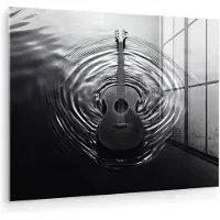 MuchoWow Glasschilderij 80x60 cm - Schilderij acrylglas - Gitaar - Hout - Water - Foto op glas - Muurdecoratie woonkamer - Wanddecoratie slaapkamer - Schilderijen