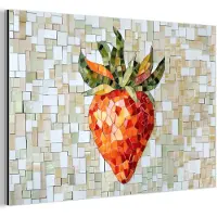 MuchoWow Aluminium schilderij 90x60 cm - Wanddecoratie metaal - Aardbei - Rood - Mozaïek - Fruit - Metalen muurdecoratie woonkamer - Decoratie industrieel - Foto op dibond - Industriële accessoires slaapkamer