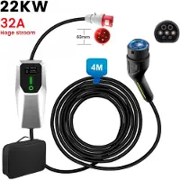 Hexinex JUNSUN Draagbare 22kW 32A 3-Fase EV Laadkabel - Type 2 Laadpaal , 4M Kabel + LCD Scherm & Opbergtas - 6A/8A/10A/13A/16A/20A/24A/32A Schakelbaar - IEC62196-2 & IP67