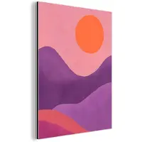 MuchoWow Aluminium schilderij 30x40 cm - Wanddecoratie metaal - Zon - Heuvels - Paars - Abstract - Metalen muurdecoratie woonkamer - Decoratie industrieel - Foto op dibond - Industriële accessoires slaapkamer