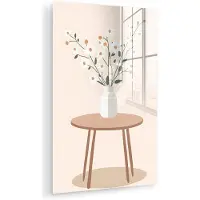 MuchoWow Glasschilderij 100x150 cm - Schilderij acrylglas - Vaas - Bloemen - Madeliefjes - Beige - Foto op glas - Muurdecoratie woonkamer - Wanddecoratie slaapkamer - Schilderijen