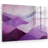 MuchoWow Glasschilderij 30x20 cm - Schilderij acrylglas - Abstract - Heuvels - Landschap - Paars - Foto op glas - Muurdecoratie woonkamer - Wanddecoratie slaapkamer - Schilderijen