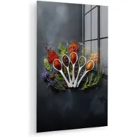 MuchoWow Glasschilderij 80x120 cm - Schilderij acrylglas - Lepels - Wit - Poeder - Kruiden - Foto op glas - Muurdecoratie woonkamer - Wanddecoratie slaapkamer - Schilderijen