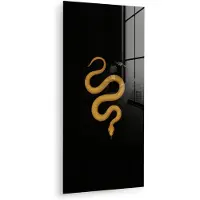 MuchoWow Glasschilderij 60x120 cm - Schilderij acrylglas - Slang - Minimalistisch - Goud - Foto op glas - Muurdecoratie woonkamer - Wanddecoratie slaapkamer - Schilderijen