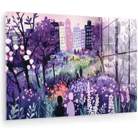 MuchoWow Glasschilderij 90x60 cm - Schilderij acrylglas - Park - Bomen - Bloemen - Gebouwen - Foto op glas - Muurdecoratie woonkamer - Wanddecoratie slaapkamer - Schilderijen