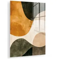 MuchoWow Glasschilderij 60x80 cm - Schilderij acrylglas - Vormen - Okergeel - Abstract - Foto op glas - Muurdecoratie woonkamer - Wanddecoratie slaapkamer - Schilderijen