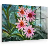 MuchoWow Glasschilderij 150x100 cm - Schilderij acrylglas - Bloemen - Roze - Glasmozaïek - Foto op glas - Muurdecoratie woonkamer - Wanddecoratie slaapkamer - Schilderijen