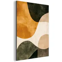 MuchoWow Aluminium schilderij 90x120 cm - Wanddecoratie metaal - Vormen - Okergeel - Abstract - Metalen muurdecoratie woonkamer - Decoratie industrieel - Foto op dibond - Industriële accessoires slaapkamer