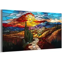 MuchoWow Aluminium schilderij 160x80 cm - Wanddecoratie metaal - Mozaïek - Zon - Landschap - Dorp - Metalen muurdecoratie woonkamer - Decoratie industrieel - Foto op dibond - Industriële accessoires slaapkamer