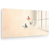 MuchoWow Glasschilderij 160x80 cm - Schilderij acrylglas - Vlinders - Minimalistisch - Roze - Foto op glas - Muurdecoratie woonkamer - Wanddecoratie slaapkamer - Schilderijen