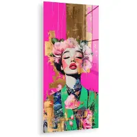 MuchoWow Glasschilderij 60x120 cm - Schilderij acrylglas - Bloemenkroon - Goud - Vrouw - Portret - Foto op glas - Muurdecoratie woonkamer - Wanddecoratie slaapkamer - Schilderijen