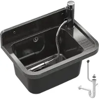 Granitan Wasbak Paron voor Wasruimte Garage Stookruimte - 50x34cm - Gootsteen met Kraan en Sifon - Zwart