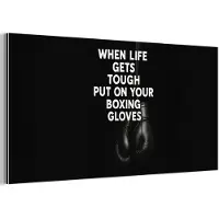 MuchoWow Aluminium schilderij 120x60 cm - Wanddecoratie metaal - Tekst - Bokshandschoenen - Wit - Metalen muurdecoratie woonkamer - Decoratie industrieel - Foto op dibond - Industriële accessoires slaapkamer