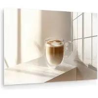 MuchoWow Glasschilderij 120x80 cm - Schilderij acrylglas - Mok - Latte - Minimalistisch - Schaduw - Foto op glas - Muurdecoratie woonkamer - Wanddecoratie slaapkamer - Schilderijen