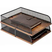 BOG Set Van 2 Vintage Hout En Metalen Brievenbak - Bureauorganisatoren Papieren Lade - Kantoorbestandsorganizer (Zwart)
