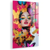 MuchoWow Glasschilderij 40x60 cm - Schilderij acrylglas - Vrouw - Abstract - Kleurrijk - Foto op glas - Muurdecoratie woonkamer - Wanddecoratie slaapkamer - Schilderijen