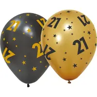 We Fiesta 6 Ballonnen 12" 3 met goud / 3 zwart 21 jaar Golden Celebrations - Versiering Slinger Feestdecoratie Decoratie Verjaardag Jubileum Ballon Feest