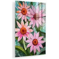 MuchoWow Glasschilderij 20x30 cm - Schilderij acrylglas - Bloemen - Roze - Glasmozaïek - Foto op glas - Muurdecoratie woonkamer - Wanddecoratie slaapkamer - Schilderijen