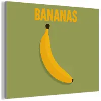 MuchoWow Aluminium schilderij 80x60 cm - Wanddecoratie metaal - Banaan - Minimalistisch - Geel - Metalen muurdecoratie woonkamer - Decoratie industrieel - Foto op dibond - Industriële accessoires slaapkamer