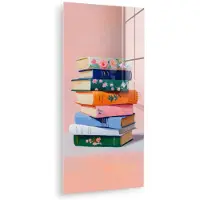 MuchoWow Glasschilderij 20x40 cm - Schilderij acrylglas - Boeken - Stapel - Kleurrijk - Foto op glas - Muurdecoratie woonkamer - Wanddecoratie slaapkamer - Schilderijen