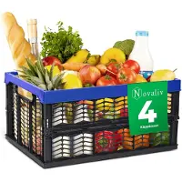 Novaliv Opvouwbare dozen opvouwbaar stabiel 4x 30L blauw zwarte manden boodschappenbox opvouwbare dozen set draagbox opbergmanden boodschappenmanden manden opbergkeuken