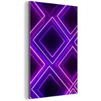 MuchoWow Aluminium schilderij 60x90 cm - Wanddecoratie metaal - Ruiten - Neon - Paars - Metalen muurdecoratie woonkamer - Decoratie industrieel - Foto op dibond - Industriële accessoires slaapkamer