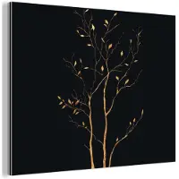 MuchoWow Aluminium schilderij 80x60 cm - Wanddecoratie metaal - Takken - Blaadjes - Zwart - Metalen muurdecoratie woonkamer - Decoratie industrieel - Foto op dibond - Industriële accessoires slaapkamer