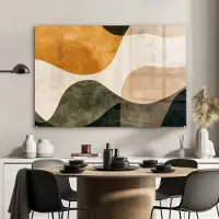 MuchoWow Glasschilderij 90x60 cm - Schilderij acrylglas - Vormen - Okergeel - Abstract - Foto op glas - Muurdecoratie woonkamer - Wanddecoratie slaapkamer - Schilderijen