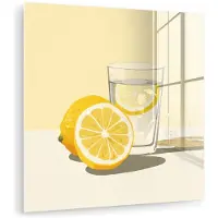 MuchoWow Glasschilderij 90x90 cm - Schilderij acrylglas - Glas - Citroenschijfjes - Geel - Foto op glas - Muurdecoratie woonkamer - Wanddecoratie slaapkamer - Schilderijen