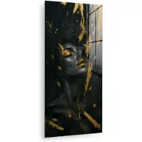 MuchoWow Glasschilderij 40x80 cm - Schilderij acrylglas - Gezicht - Vrouw - Verfspatten - Abstract - Foto op glas - Muurdecoratie woonkamer - Wanddecoratie slaapkamer - Schilderijen