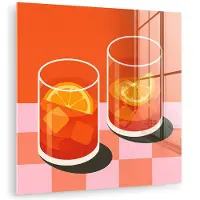 MuchoWow Glasschilderij 90x90 cm - Schilderij acrylglas - Sinaasappel - Glazen - Oranje - Foto op glas - Muurdecoratie woonkamer - Wanddecoratie slaapkamer - Schilderijen