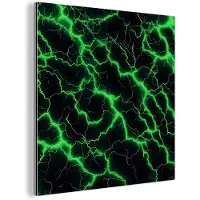 MuchoWow Aluminium schilderij 90x90 cm - Wanddecoratie metaal - Bliksemflitsen - Groen - Energie - Metalen muurdecoratie woonkamer - Decoratie industrieel - Foto op dibond - Industriële accessoires slaapkamer