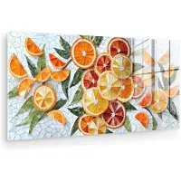 MuchoWow Glasschilderij 80x40 cm - Schilderij acrylglas - Schijfjes - Fruit - Oranje - Mozaïek - Foto op glas - Muurdecoratie woonkamer - Wanddecoratie slaapkamer - Schilderijen