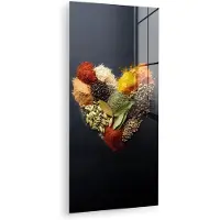 MuchoWow Glasschilderij 80x160 cm - Schilderij acrylglas - Specerijen - Mix - Hartvorm - Zwart - Foto op glas - Muurdecoratie woonkamer - Wanddecoratie slaapkamer - Schilderijen