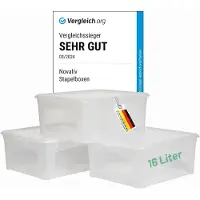 Novaliv 3x opbergdozen met deksel 16L transparante dozen stapelbaar nestbaar opbergdozen met clipsluiting kunststof BPA-vrij 41x34x17 cm