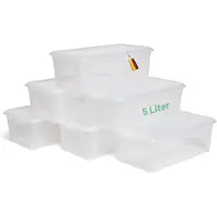 Novaliv 6x opbergdozen met deksel 5L transparante dozen stapelbaar nestbaar opbergdozen met clipsluiting kunststof BPA-vrij 34x19x11 cm