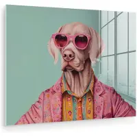 MuchoWow Glasschilderij 80x60 cm - Schilderij acrylglas - Hond - Overhemd - Bloemen - Bril - Foto op glas - Muurdecoratie woonkamer - Wanddecoratie slaapkamer - Schilderijen