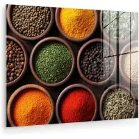 MuchoWow Glasschilderij 120x90 cm - Schilderij acrylglas - Bakjes - Hout - Kruiden - Kleurrijk - Foto op glas - Muurdecoratie woonkamer - Wanddecoratie slaapkamer - Schilderijen