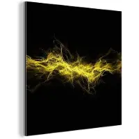 MuchoWow Aluminium schilderij 90x90 cm - Wanddecoratie metaal - Elektriciteit - Geel - Energie - Metalen muurdecoratie woonkamer - Decoratie industrieel - Foto op dibond - Industriële accessoires slaapkamer