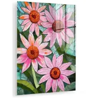 MuchoWow Glasschilderij 90x120 cm - Schilderij acrylglas - Bloemen - Roze - Glasmozaïek - Foto op glas - Muurdecoratie woonkamer - Wanddecoratie slaapkamer - Schilderijen