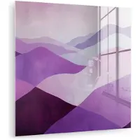 MuchoWow Glasschilderij 50x50 cm - Schilderij acrylglas - Abstract - Heuvels - Landschap - Paars - Foto op glas - Muurdecoratie woonkamer - Wanddecoratie slaapkamer - Schilderijen