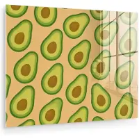 MuchoWow Glasschilderij 40x30 cm - Schilderij acrylglas - Avocado - Patroon - Groen - Pit - Foto op glas - Muurdecoratie woonkamer - Wanddecoratie slaapkamer - Schilderijen